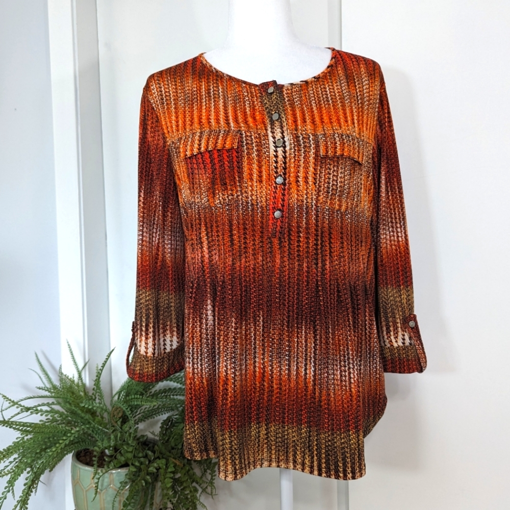 Est 1962 Orange Brown 3/4 Sleeves Blouse L
